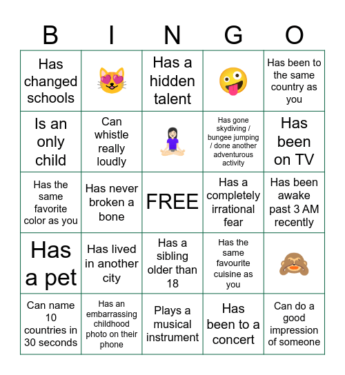 Amaira's Birthday Bingo Card