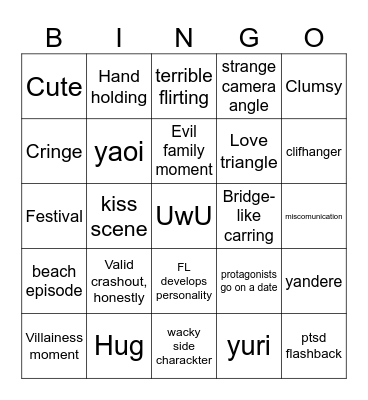 romance anime bingi Bingo Card