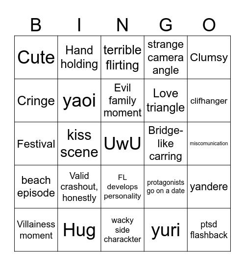 romance anime bingi Bingo Card