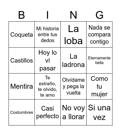 Bingo Karaoke Bingo Card