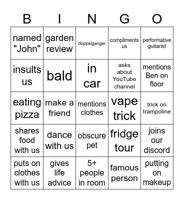 Omegle Bingo Card