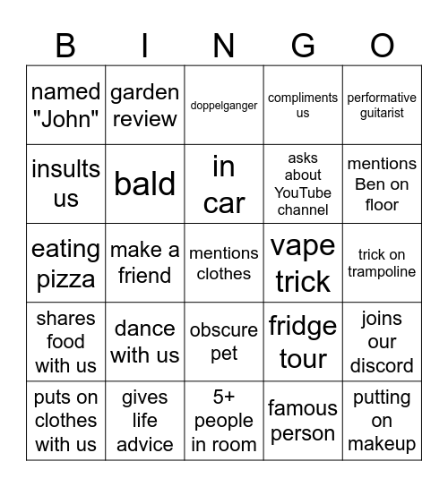Omegle Bingo Card