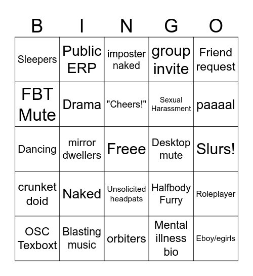 vrc beeengo Bingo Card