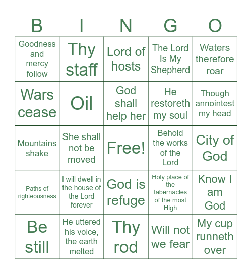 Psalms 23 and 46 Bingo Card