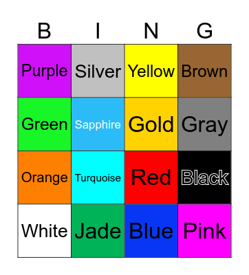 Colors Bingo Card