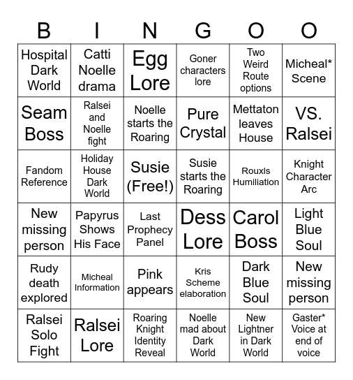 Deltarune Ch6 Card Bingo Card