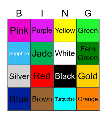 Colors Bingo Card