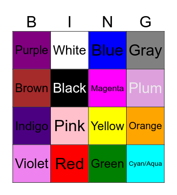 Color Bingo! Bingo Card