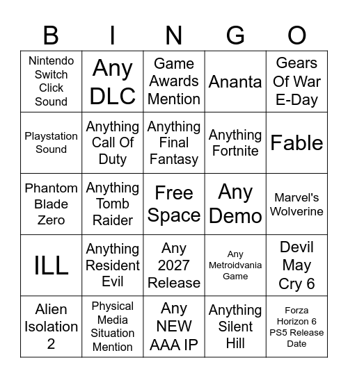 Gamescom 2026 Bingo Card