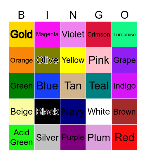 Colors Bingo Name Bingo Card