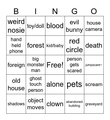 Scary Comp Bingo Card