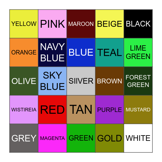 Color Bingo Card