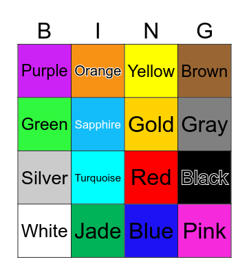 Colors Bingo Card
