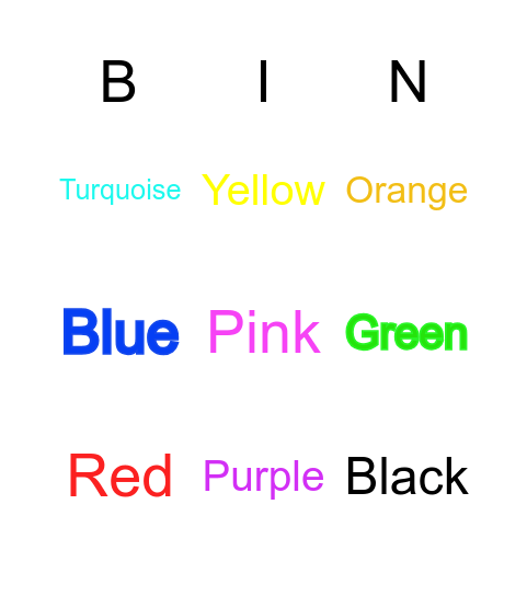 Color Bingo! Bingo Card