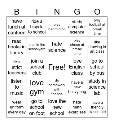 Unit 1 Bingo Card