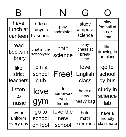 Unit 1 Bingo Card