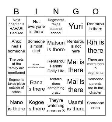 100 Kanojo Bingo Card