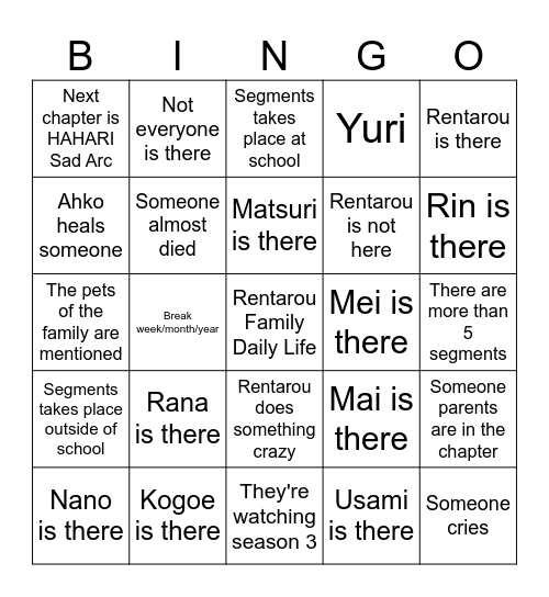 100 Kanojo Bingo Card
