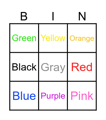 Color Bingo Name Bingo Card