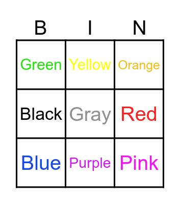 Color Bingo Name Bingo Card