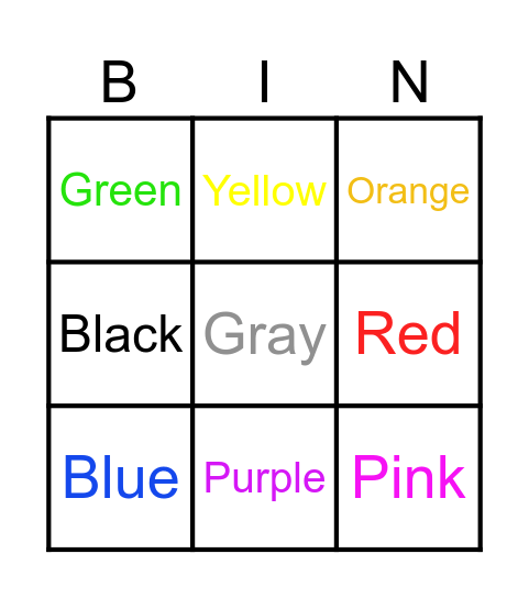 Color Bingo Name Bingo Card