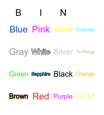 Color Bingo Name Bingo Card