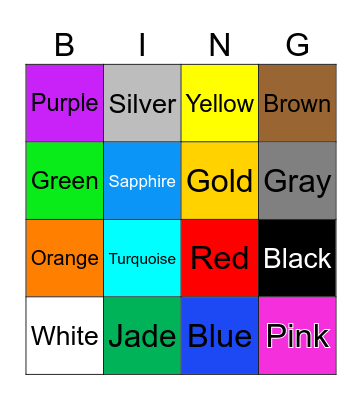 Colors Bingo Card