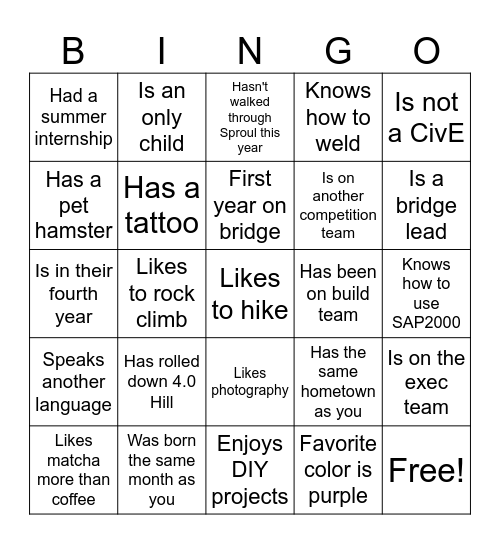 Bridge Bingo Card