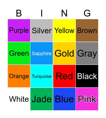Colors Bingo Card