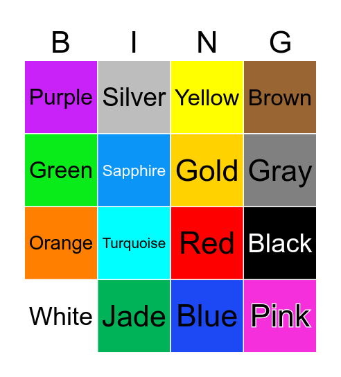Colors Bingo Card