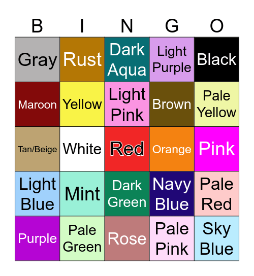 YA Book Cover Color Bingo! Bingo Card