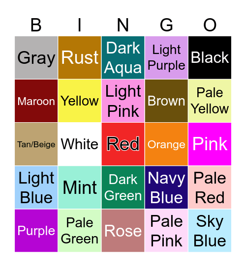 YA Book Cover Color Bingo! Bingo Card