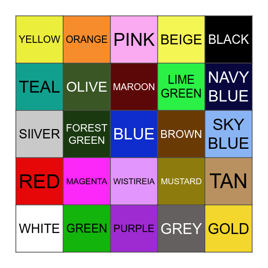 Color Bingo Card