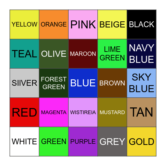 Color Bingo Card