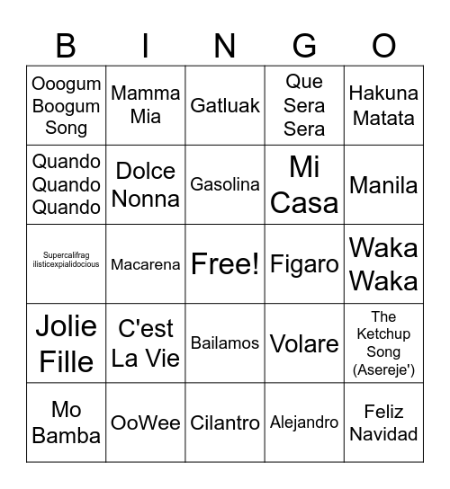 NON-ENGLISH TITLES Bingo Card