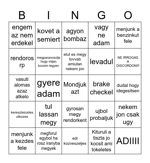 Eduard es a car crash sim v3 bingo kartya Bingo Card