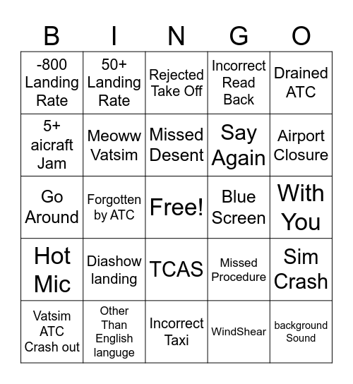 Flight Sim Bingo Card