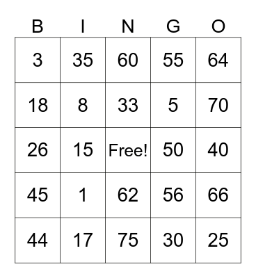 Untitled Bingo Card