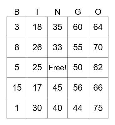 Untitled Bingo Card