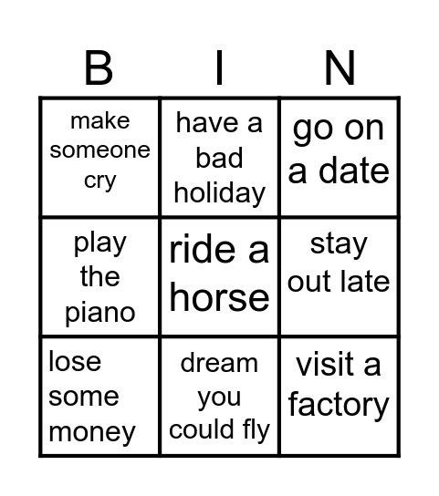 Have You Ever Bingo #01 Bingo Card