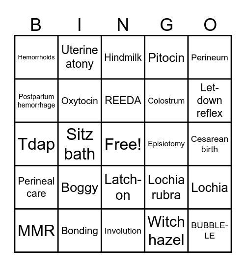 Postpartum BINGO Card