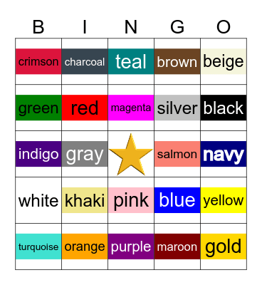 Colors Bingo Card