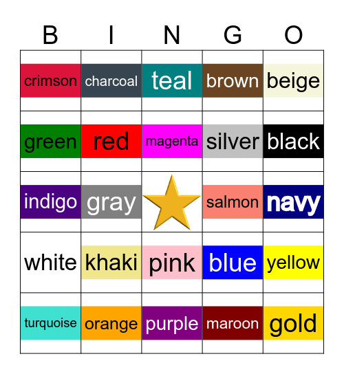 Colors Bingo Card