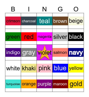 Colors Bingo Card