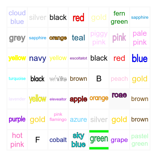 Vocabulary Bingo Card