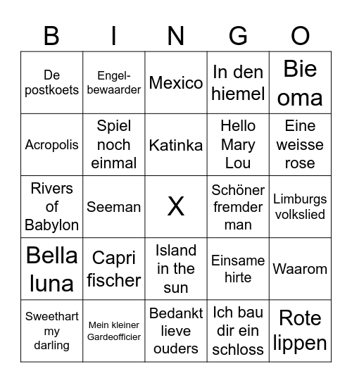 Muziek Bingo Card
