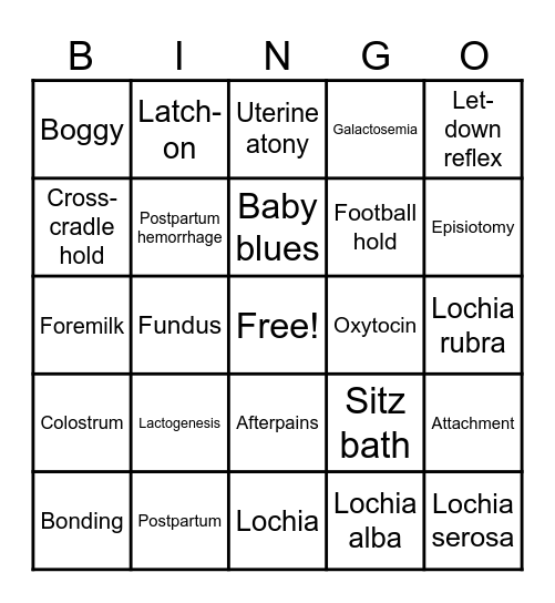 Postpartum BINGO Card
