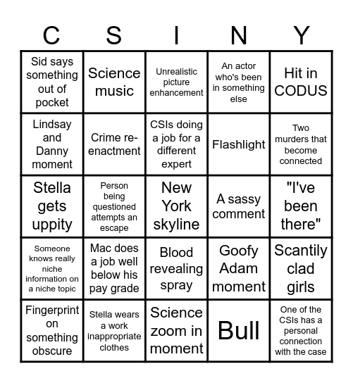 CSI NY BINGO Card
