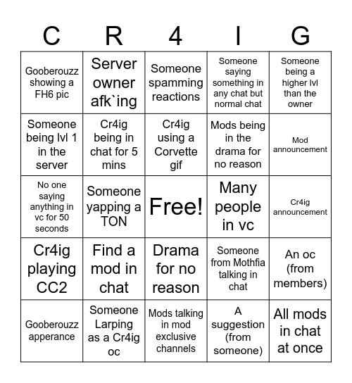 Sgt.Cr4ig RP Den Bingo Card