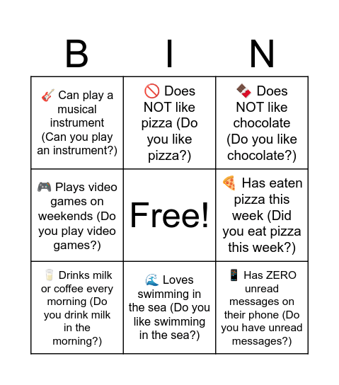 Untitled Bingo Card